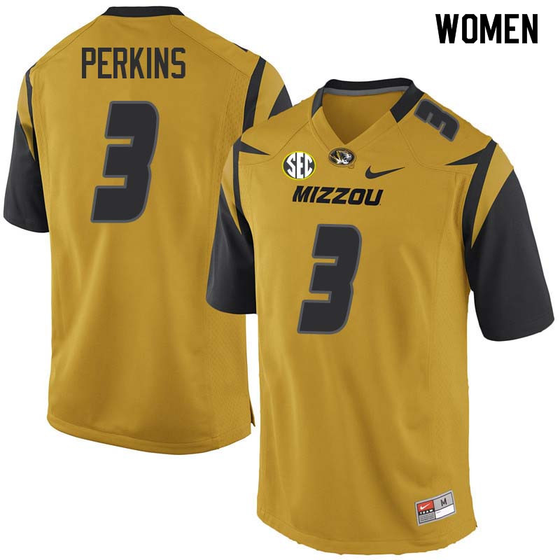 Women #3 Ronnell Perkins Missouri Tigers College Football Jerseys Sale-Yellow